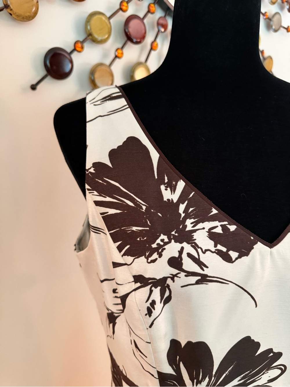 dressbarn Cream and Brown Floral Fit & Flare Midi Dress - Picture 4 of 7